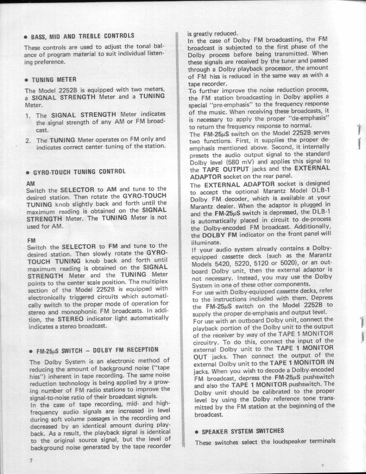 MARANTZ 2252B Stereophonic Receiver Operators & Service Manual BUNDLE