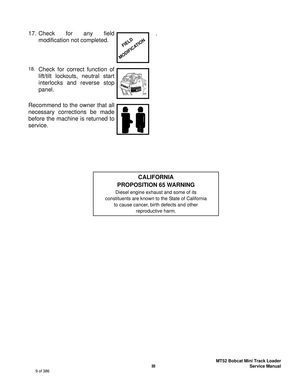 BOBCAT MT52 Mini Track Loader Service Manual SN 523611001 Up 2006, FOLDOUTS
