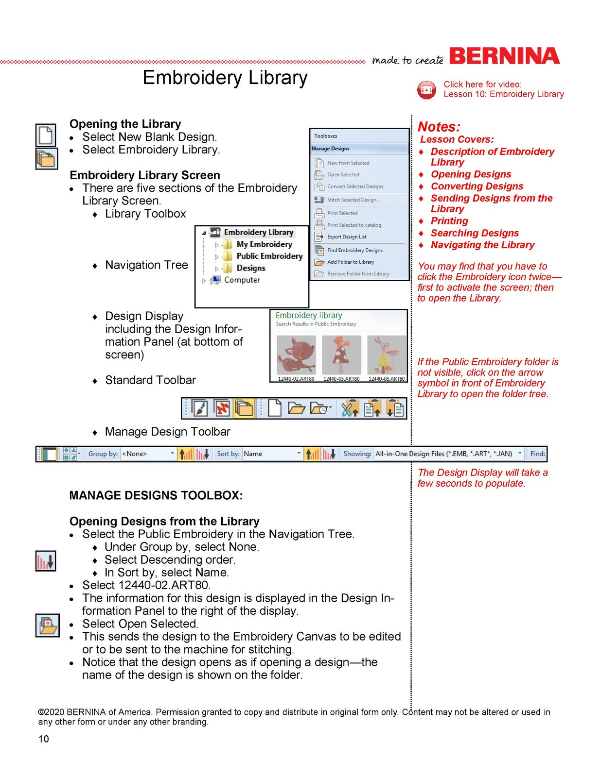 BERNINA 82 Embroidery Software Application Programs Workbook Manual 2020