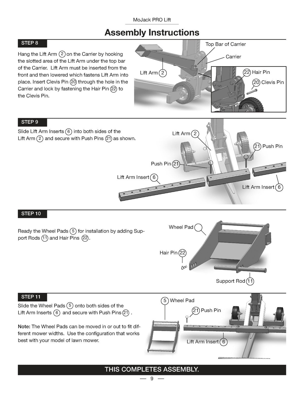 MOJACK PRO Mower Lift Instruction Manual - STEEL WIRE BOUND - PROTECTIVE COVERS