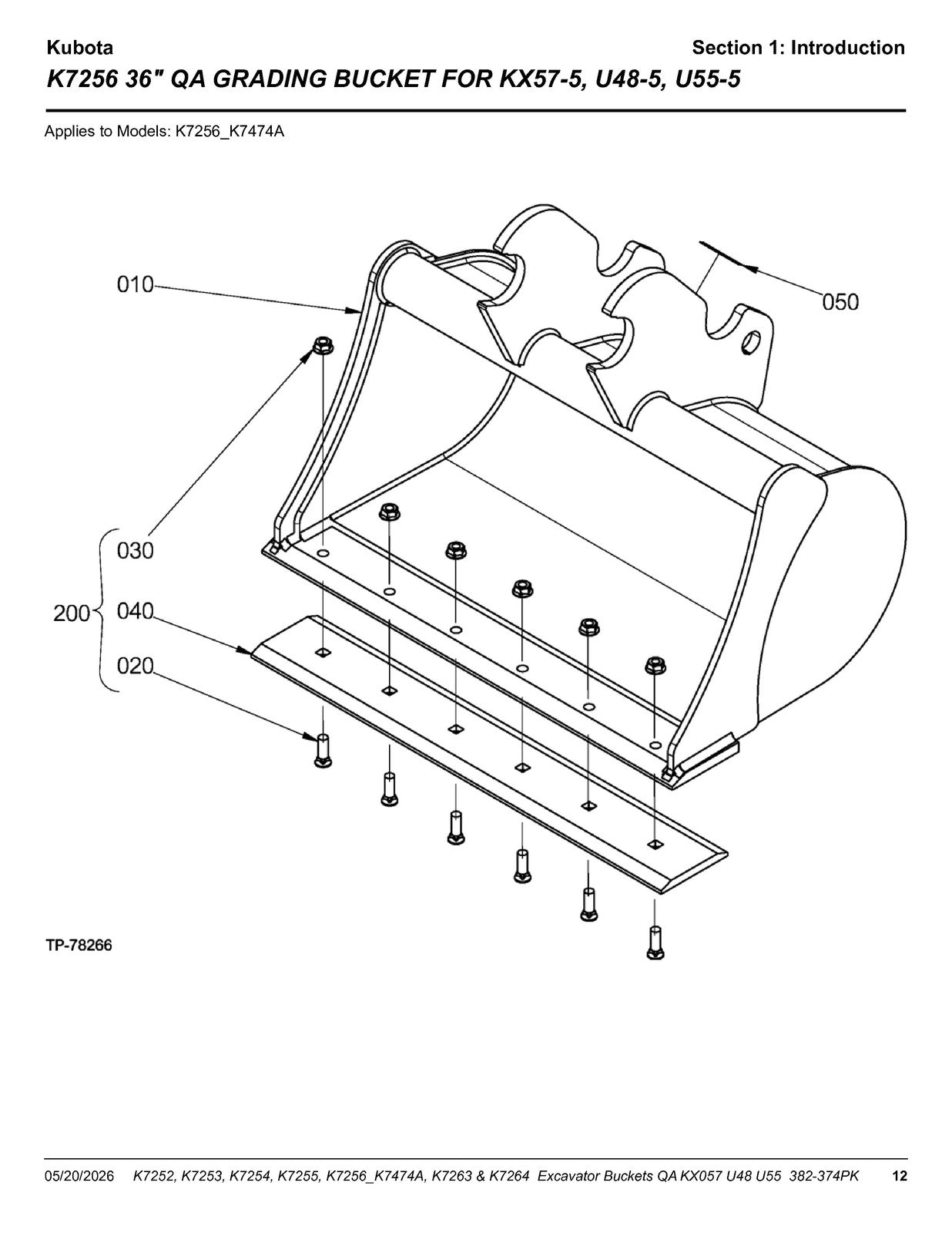 LAND PRIDE K72XX U48 K-series Excavator Buckets Parts Manual 2026 - WIRE BOUND