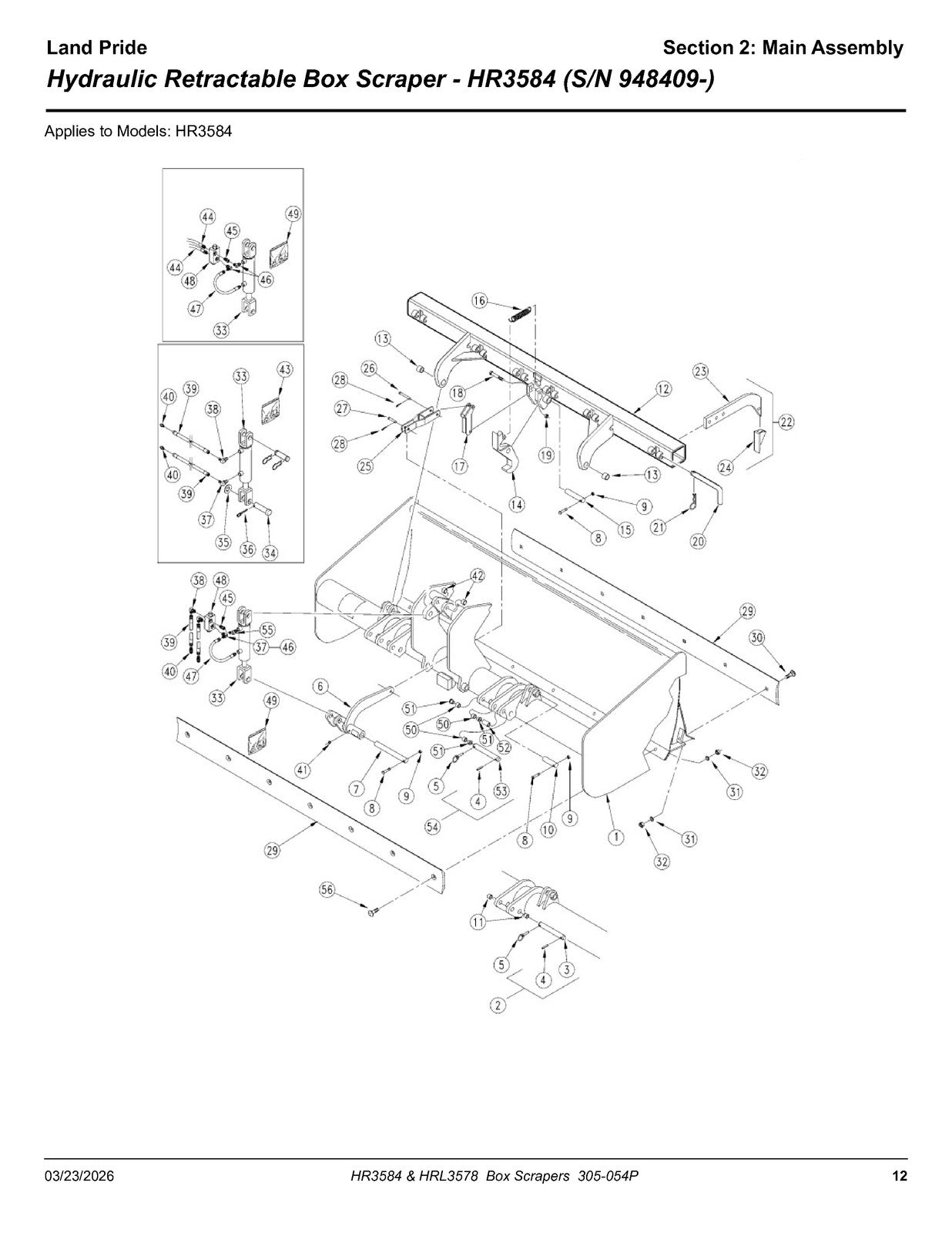 LAND PRIDE HR3584 Box Scrapers Parts Manual 2026 - WIRE BOUND - TOUGH COVERS