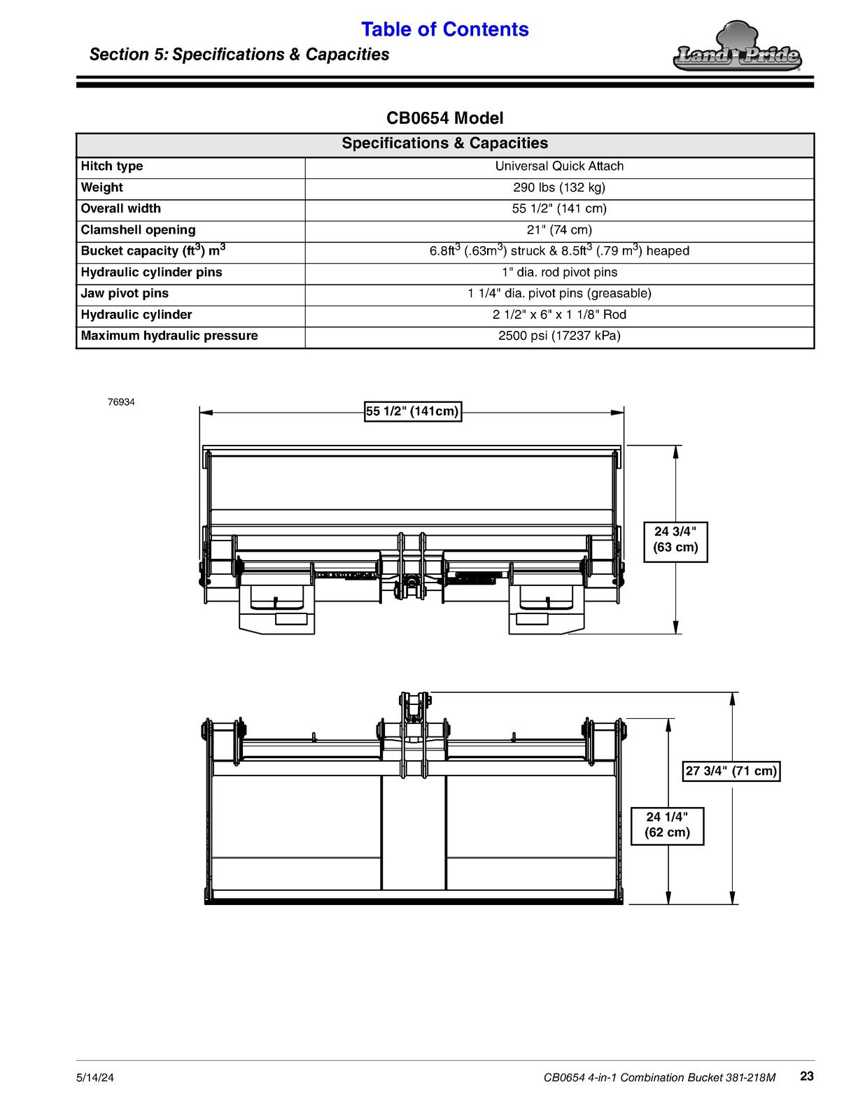 LAND PRIDE CB0654 Combo Buckets Operators Manual - WIRE BOUND - TOUGH COVERS