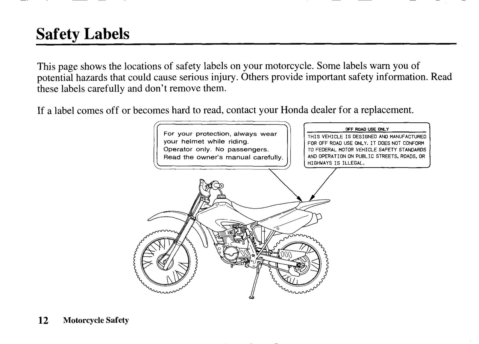 HONDA 2002 XR100R Owners Manual - STEEL WIRE BOUND - PROTECTIVE COVERS