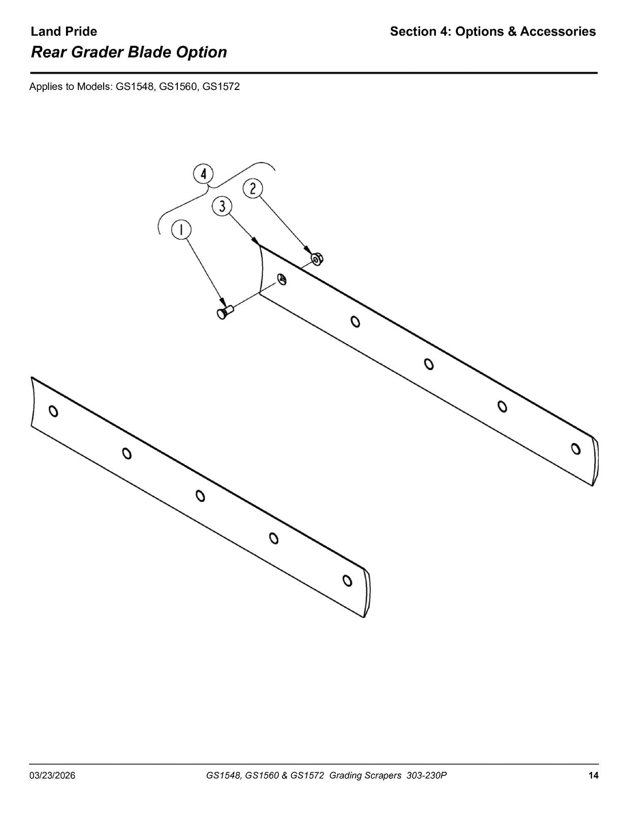LAND PRIDE GS15 Series Grading Scrapers Parts Manual 2026 - WIRE BOUND - COVERS