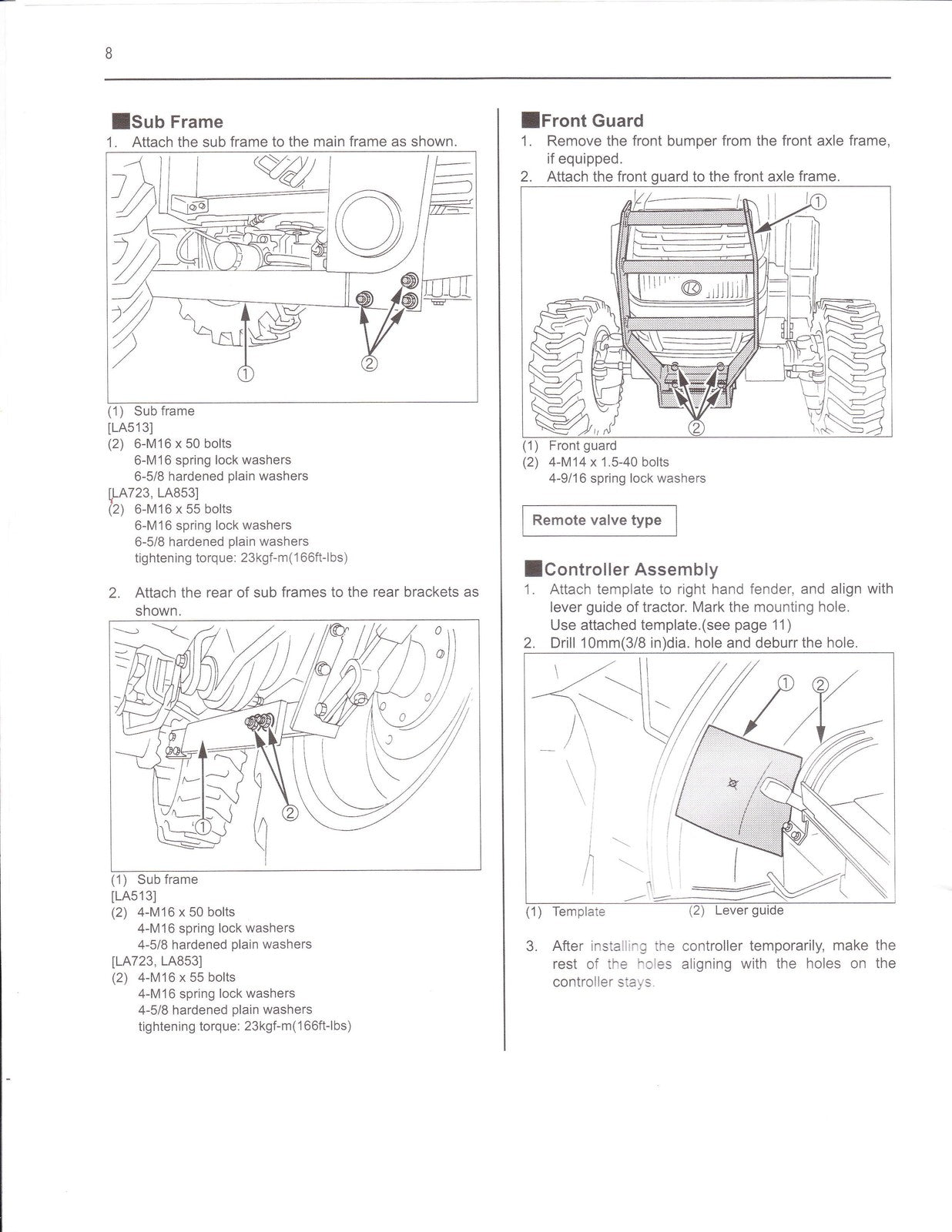 KUBOTA LA513 LA723 LA853 Front Loader Assembly Instructions Manual - WIRE BOUND