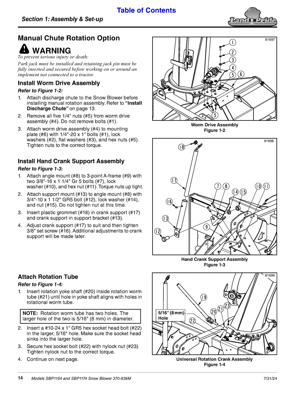 LAND PRIDE SBP11 Series Snow Blowers Operators Manual - WIRE BOUND - COVERS