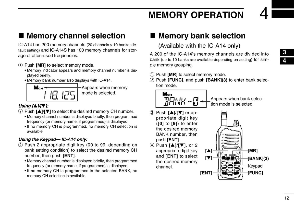ICOM IC-A14 IC-A14S VHF Air Band Transceiver Instruction Manual - WIRE BOUND