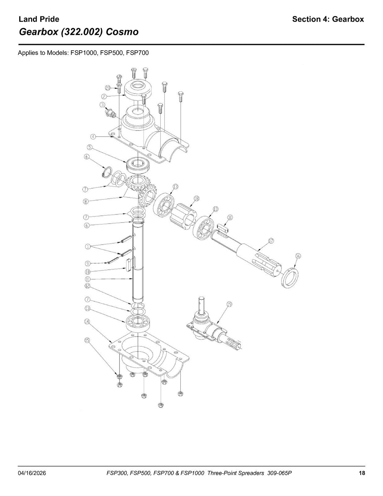 LAND PRIDE FSP Series Spreaders Parts Manual 2026 - WIRE BOUND - TOUGH COVERS