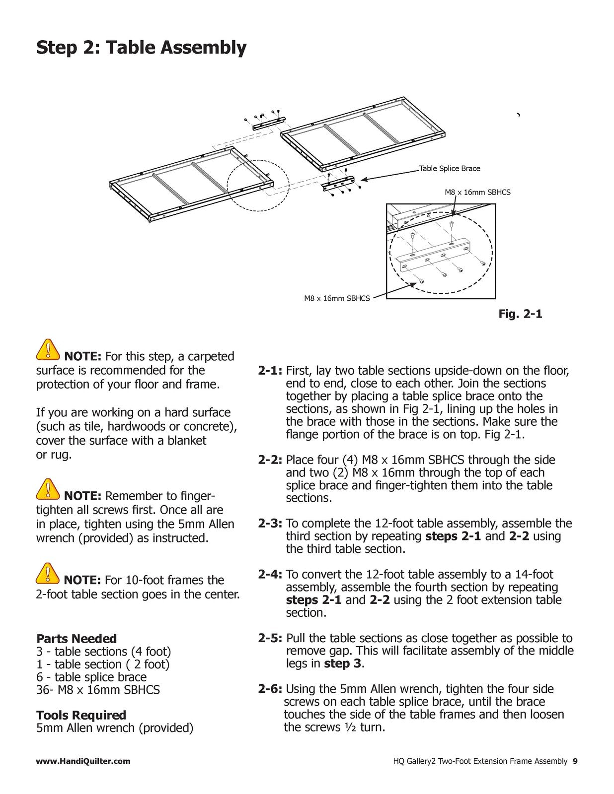 HANDI QUILTER Gallery2 Frame 14ft Ext Kit Assy Instruction Manual - WIRE BOUND