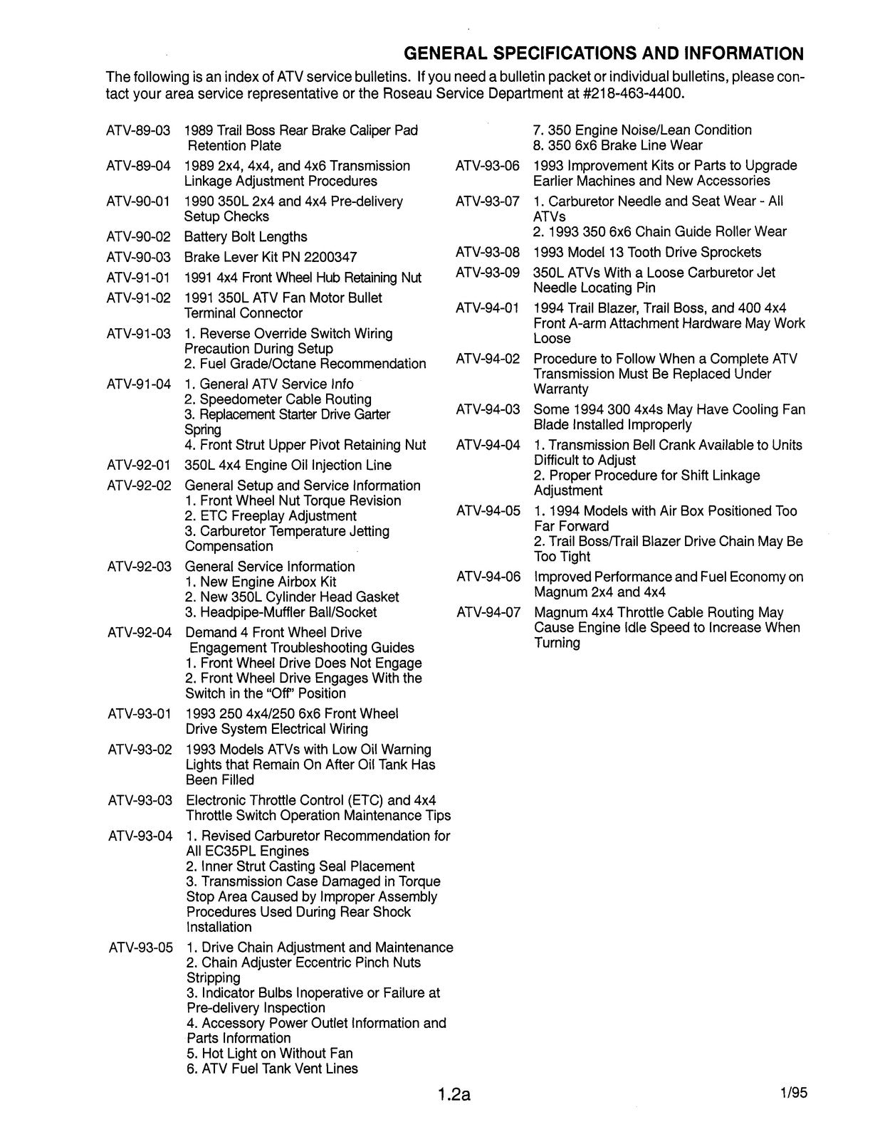 POLARIS ATV  Light Utility Hauler Service Manual 1985-1995 - WIRE BOUND