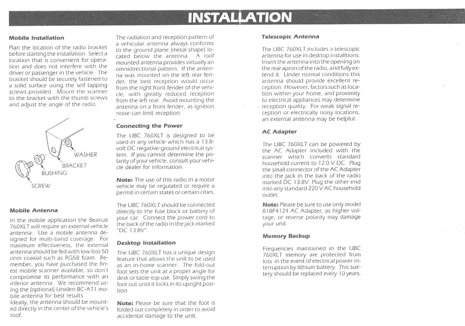 UNIDEN Bearcat UBC760XLT 100 Channel Scanner Owners Manual - WIRE BOUND - COVERS