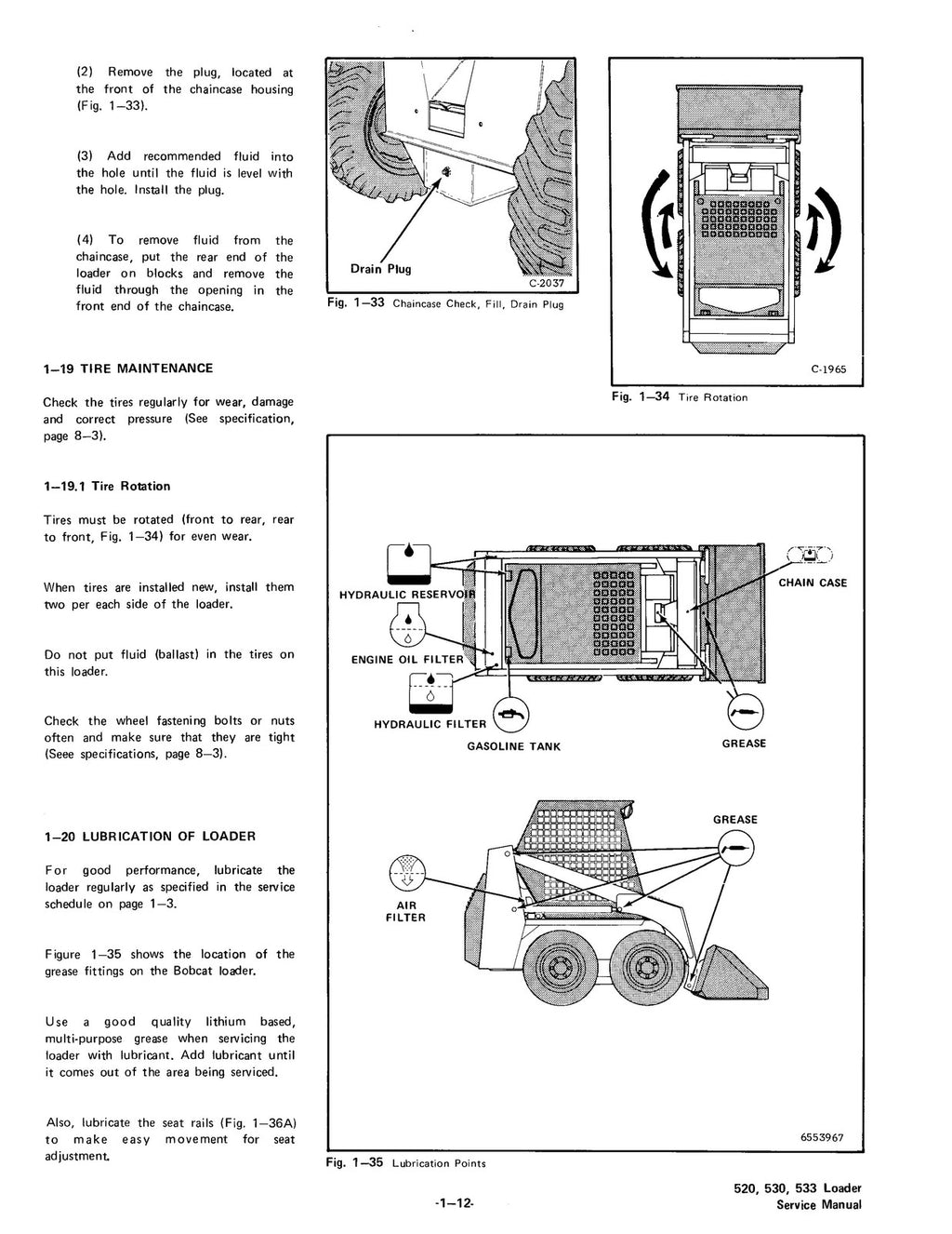 BOBCAT 520 530 533 Service Manual - BOUND - COVERS - XL FOLDOUT PAGES