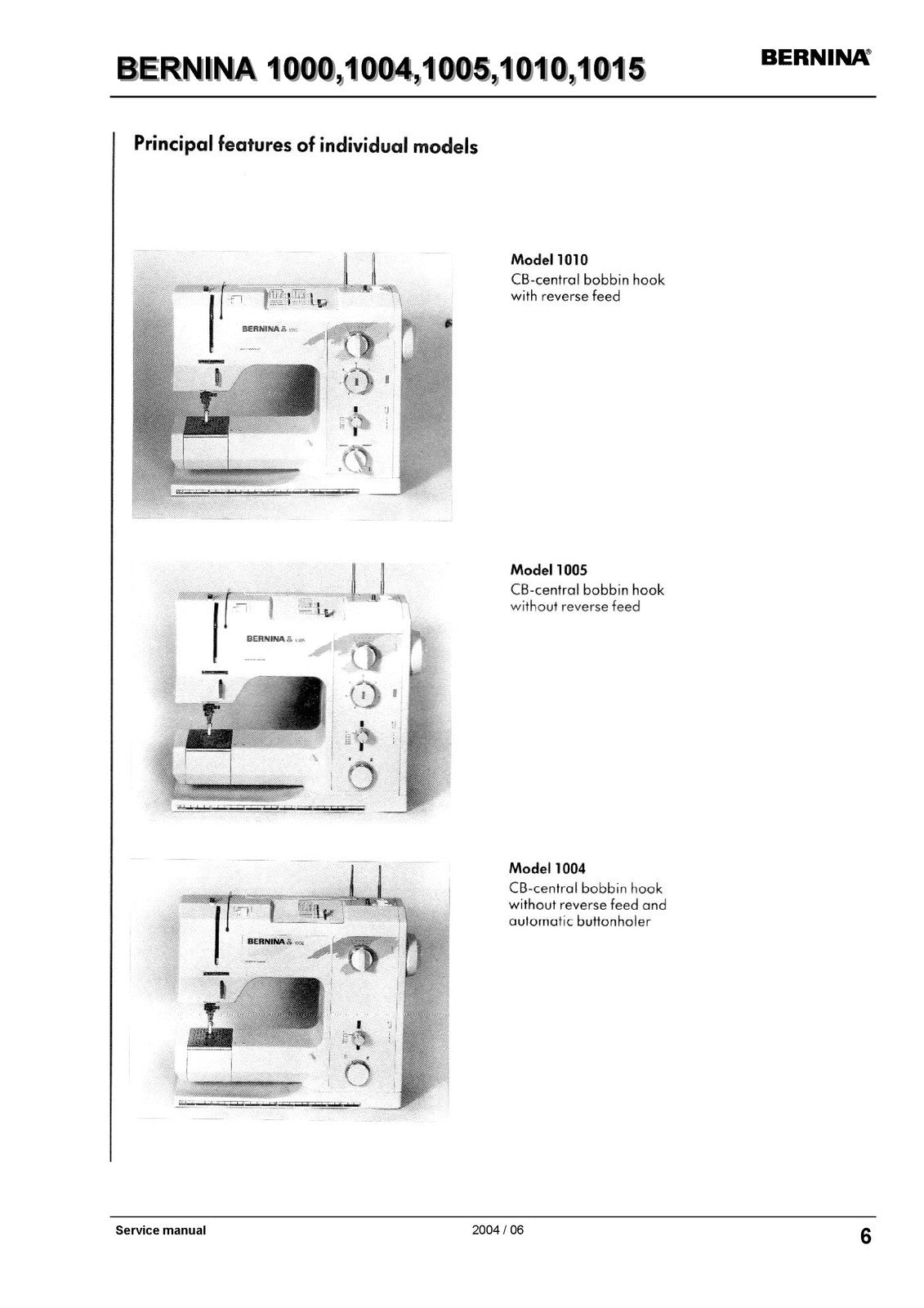 BERNINA 1000 1004 1005 1010 1015 SERVICE MANUAL (NOT User Manual) BOUND, COVERS