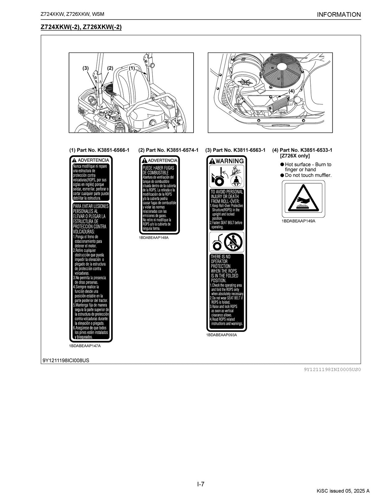 KUBOTA Z724XKW Z726XKW Zero Turn Workshop Manual 2025, BOUND, COVERS, FOLDOUTS
