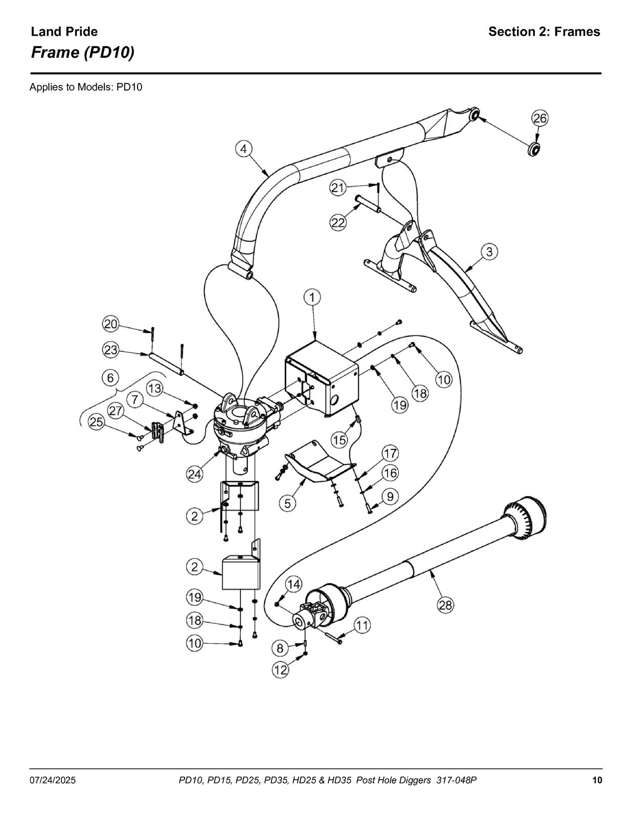 LAND PRIDE PD10 15 25 35 HD25 35 Post Hole Diggers Parts Manual 2025 - BOUND