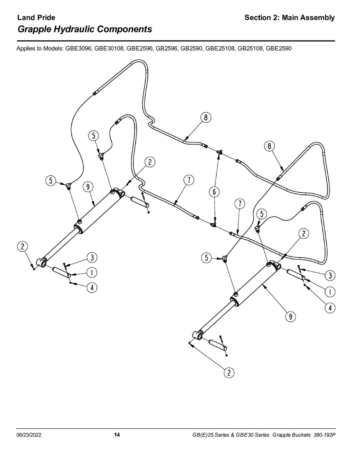 LAND PRIDE GB2596 Series Grapple Buckets Parts Manual 2022 - WIRE BOUND - COVERS