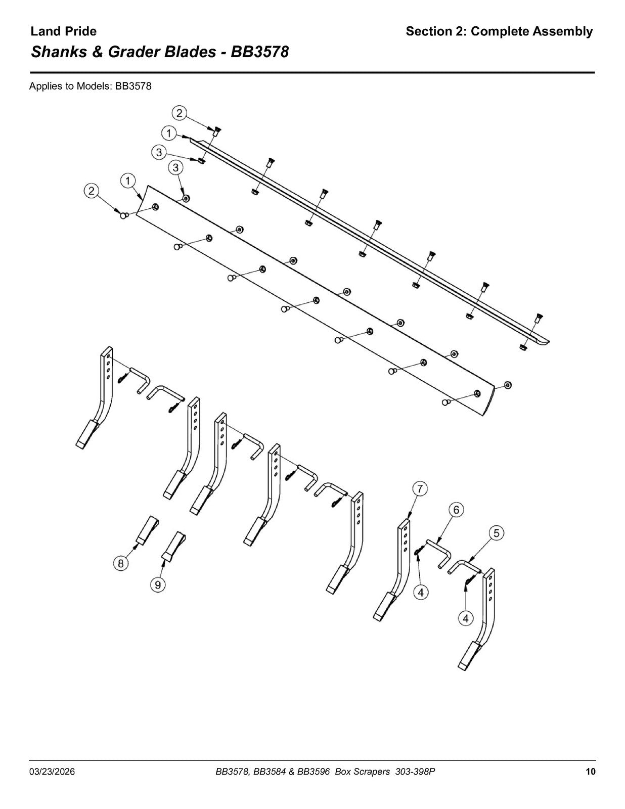 LAND PRIDE BB35 Series Box Scrapers Parts Manual 2026 - WIRE BOUND - COVERS