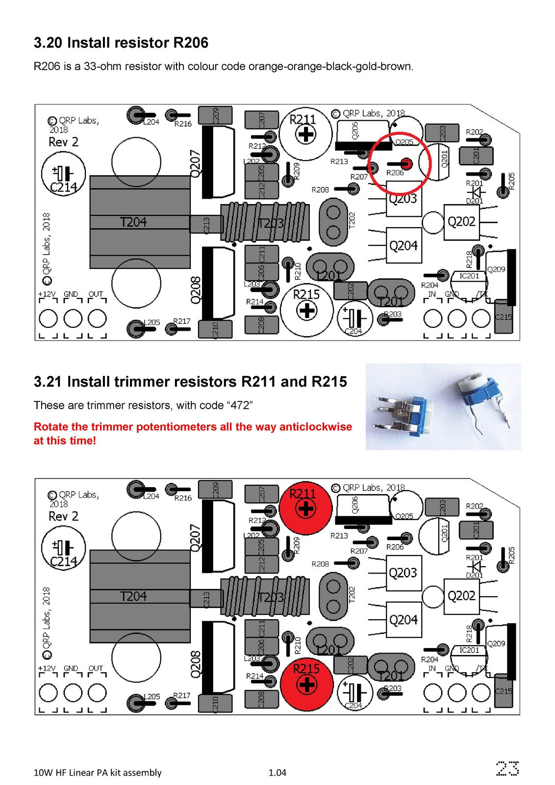 QRP LABS 10W HF Linear PA Kit Assembly Manual 2018 - WIRE BOUND - TOUGH COVERS