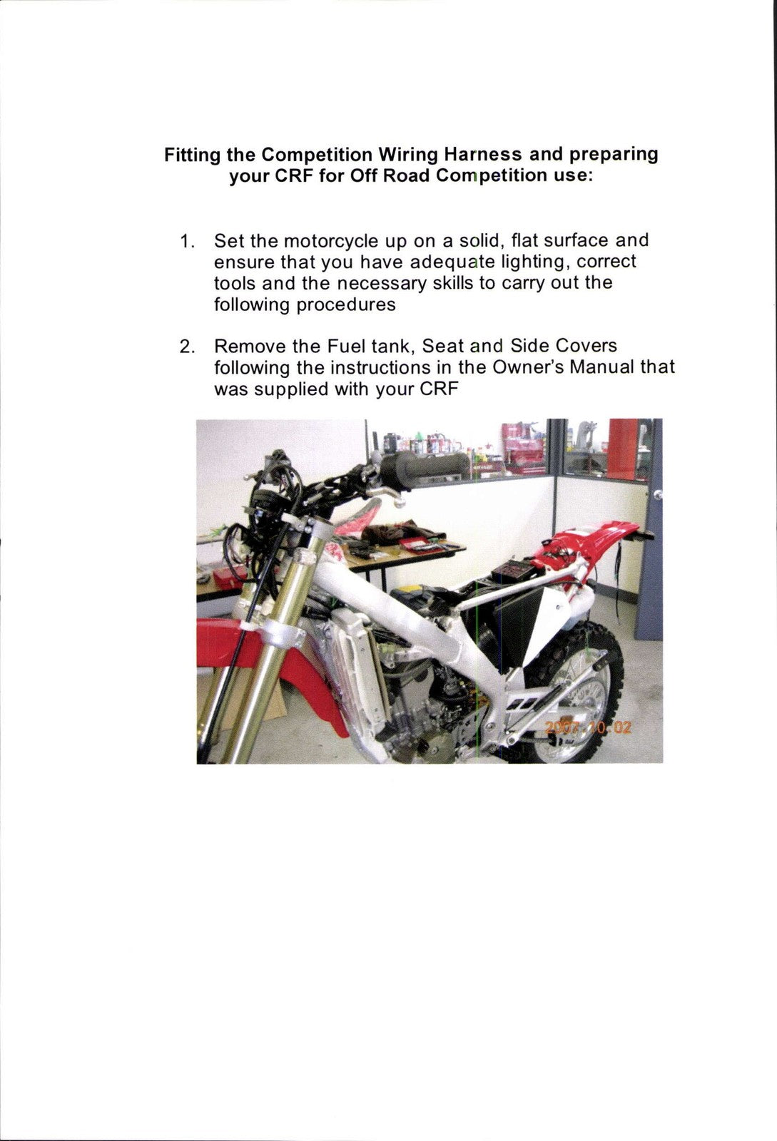 HONDA CRFX8 Motorcycle Owners Manual - STEEL WIRE BOUND - PROTECTIVE COVERS
