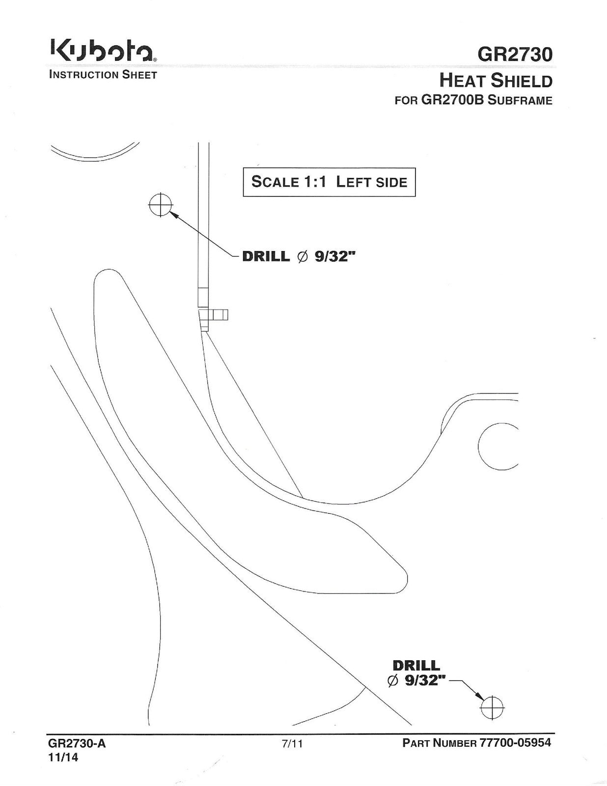 KUBOTA GR2730 Heat Shield For GR2700B GR2120-2 Manual - WIRE BOUND - COVERS
