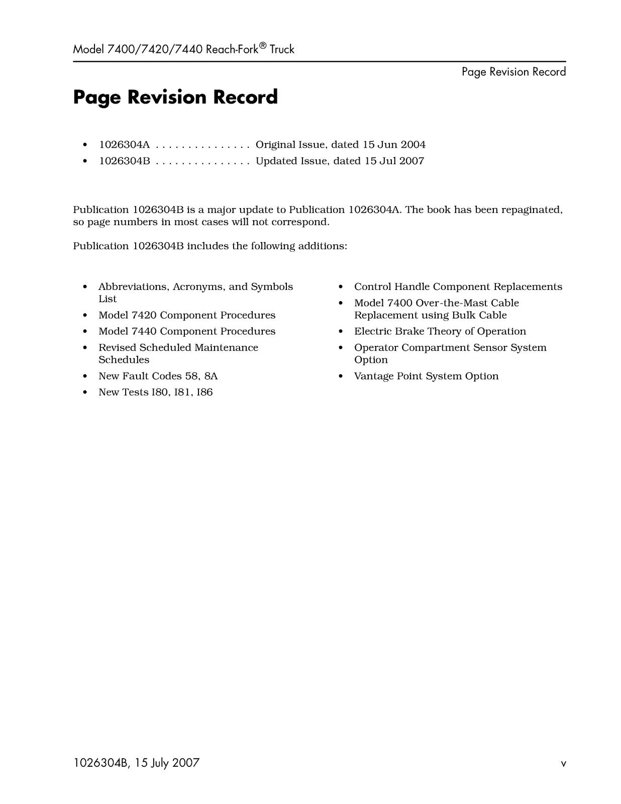RAYMOND 7400 7420 7440 Reach-Fork Truck Maintenance Manual 2007 - WIRE BOUND