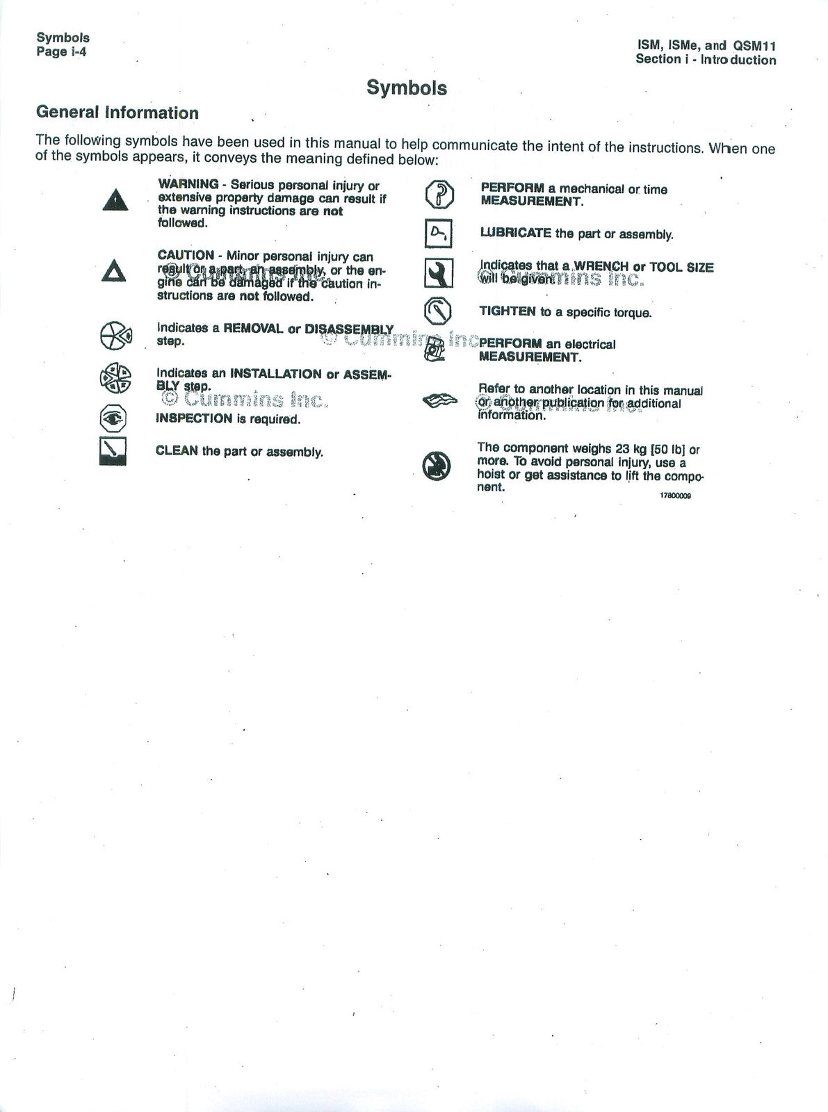 CUMMINS ISM ISMe QSM11 Engine Service Manual Vol 1 2011 - WIRE BOUND - COVERS