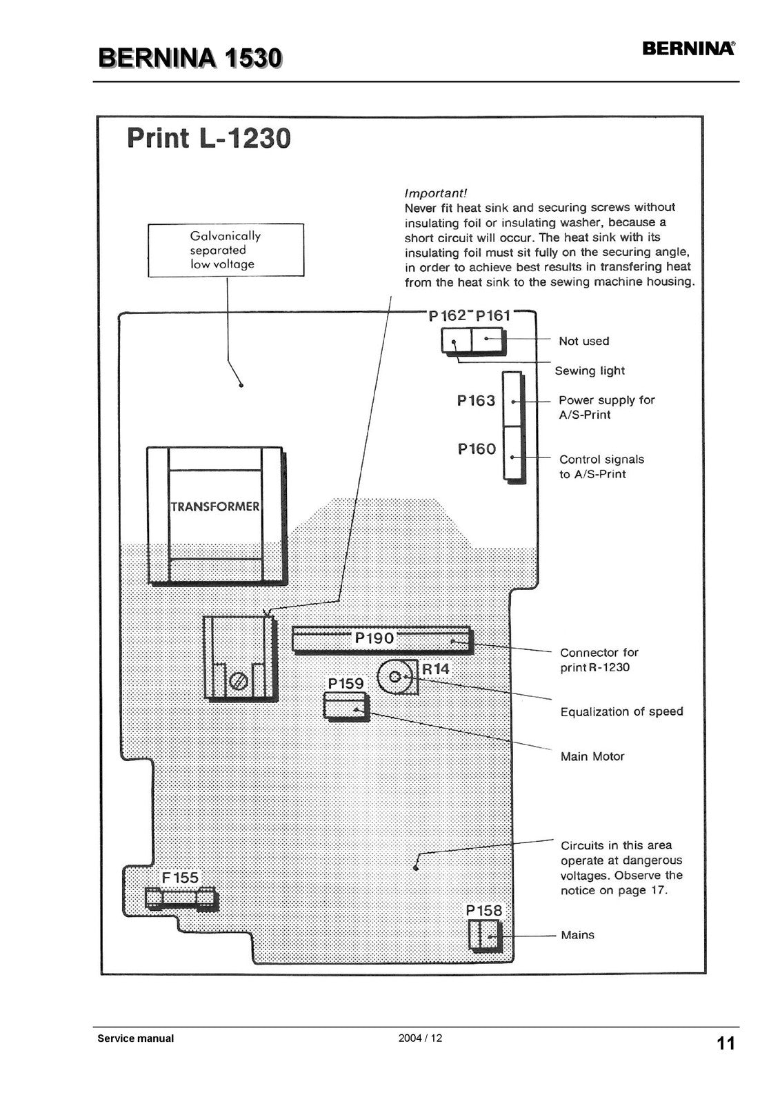 BERNINA 1530 Sewing Machine Service Manual 2004 - WIRE BOUND - TOUGH COVERS