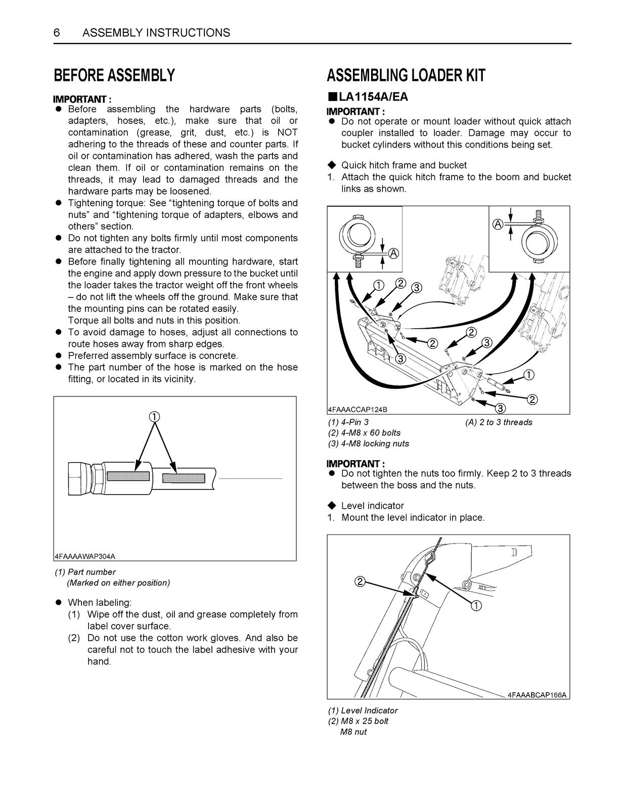 KUBOTA LA1154A EA Loader Assembly Instructions Manual 2019, FOLDOUTS