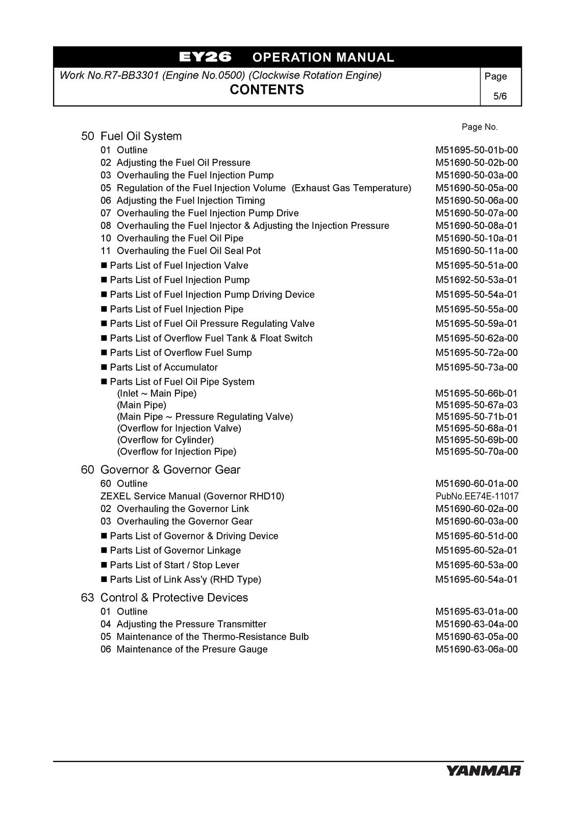YANMAR 6EY26 Marine Propulsion Engine Operation Manual - WIRE BOUND - COVERS