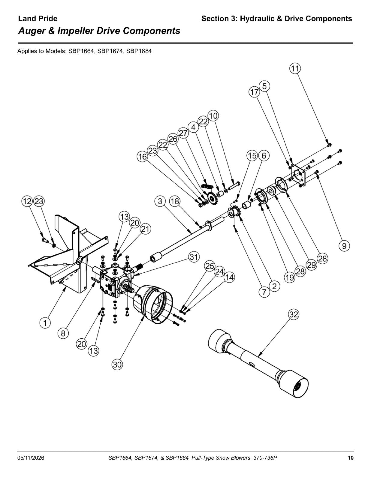 LAND PRIDE SBP16 Series Snow Blowers Parts Manual 2026 - WIRE BOUND - COVERS