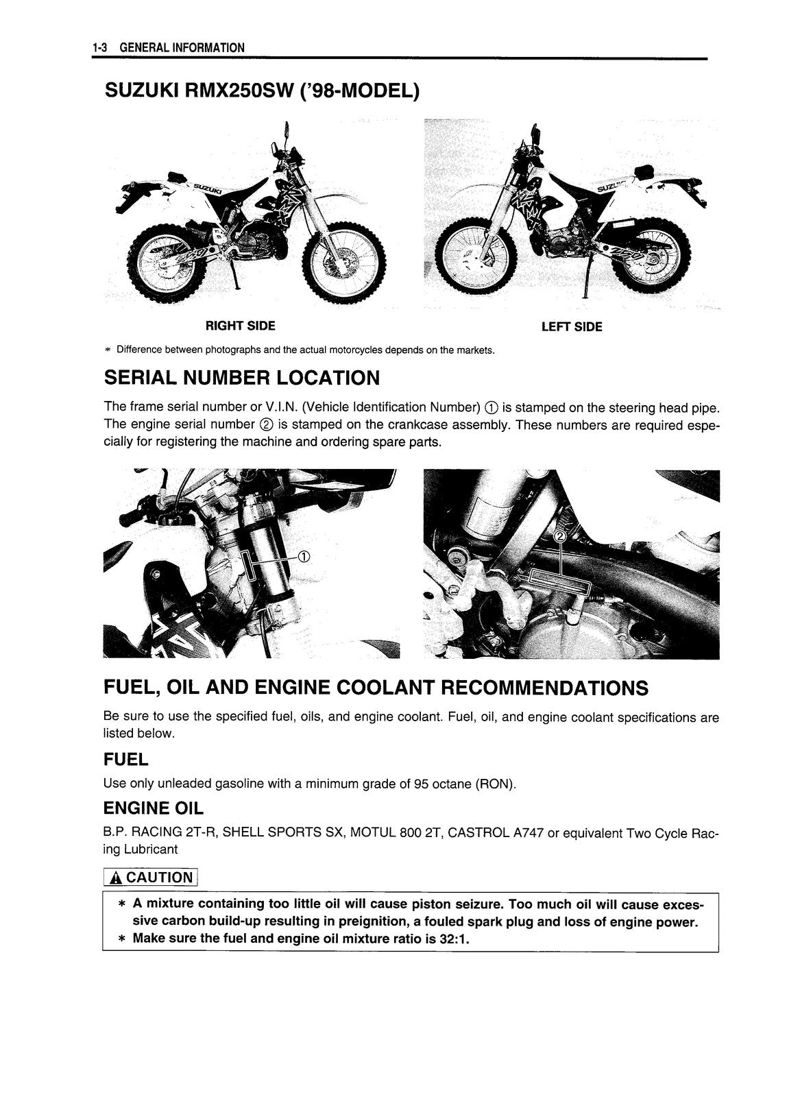 SUZUKI RMX250S Motorcycle Service Manual 1998-1999 - WIRE BOUND - TOUGH COVERS