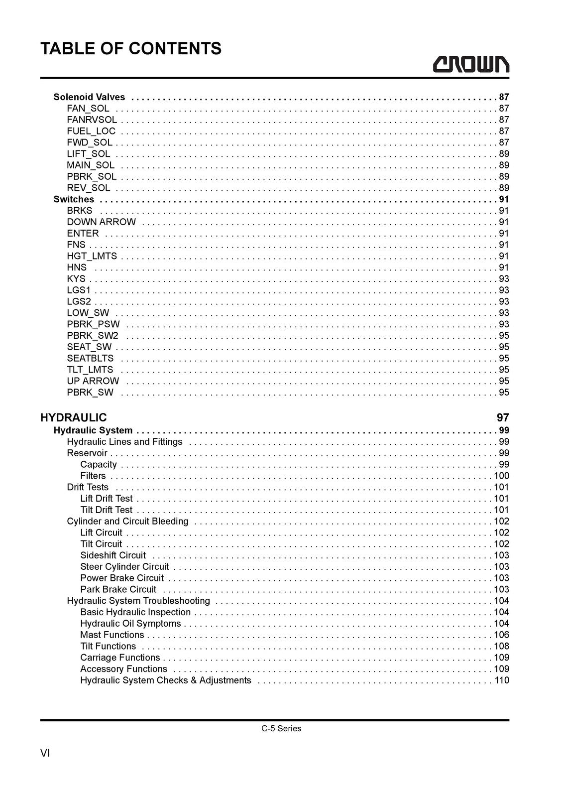 CROWN C-5 Series LPG Cushion Forklift Maintenance Manual - WIRE BOUND - COVERS