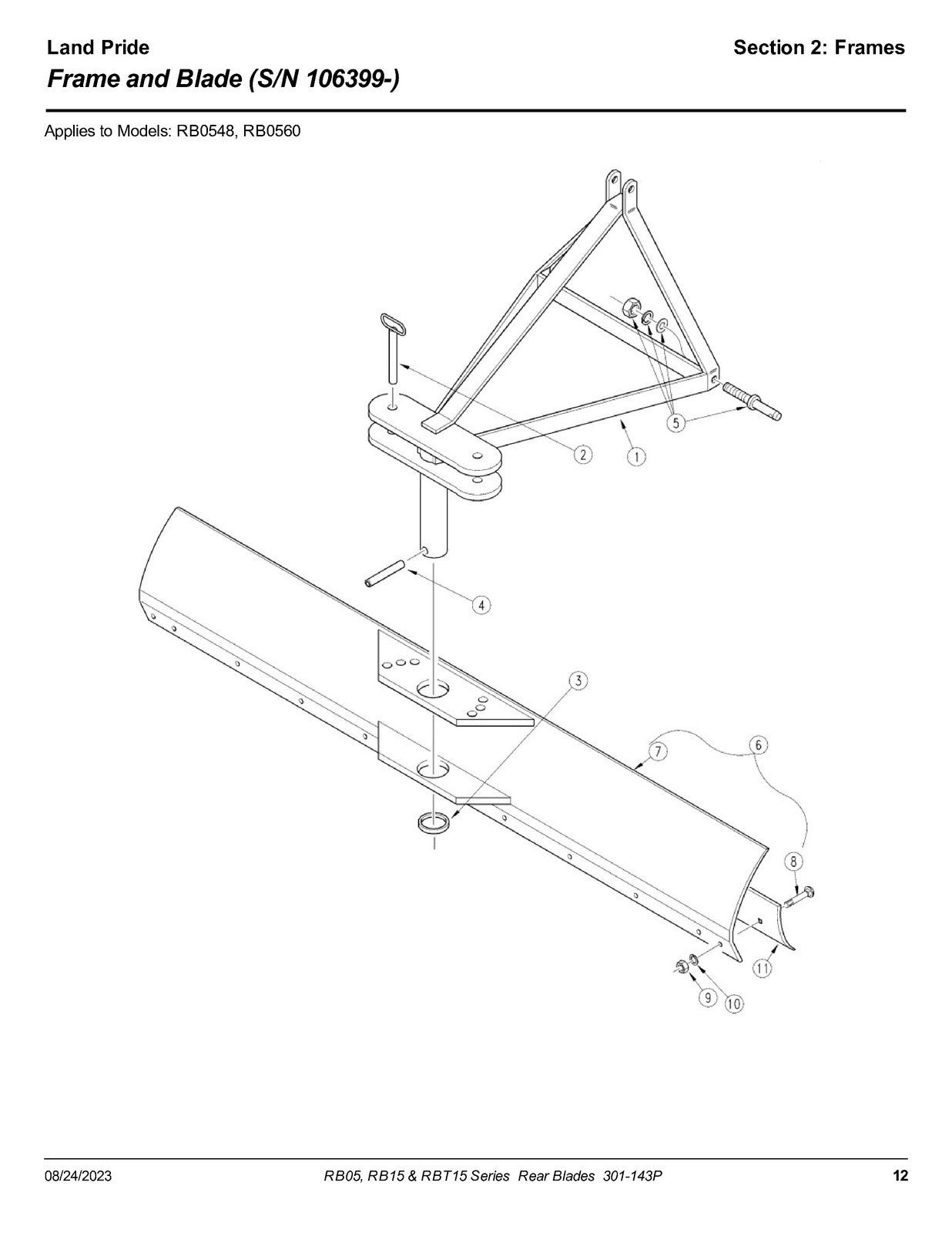 LAND PRIDE RB05 Series Rear Blades Parts Manual 2023 - WIRE BOUND - TOUGH COVERS