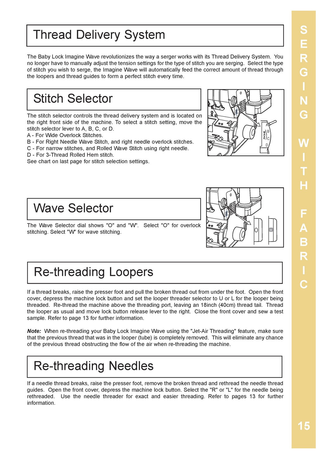 BABY LOCK Imagine Wave BLE3ATW Serger Instruction Manual - WIRE BOUND - COVERS