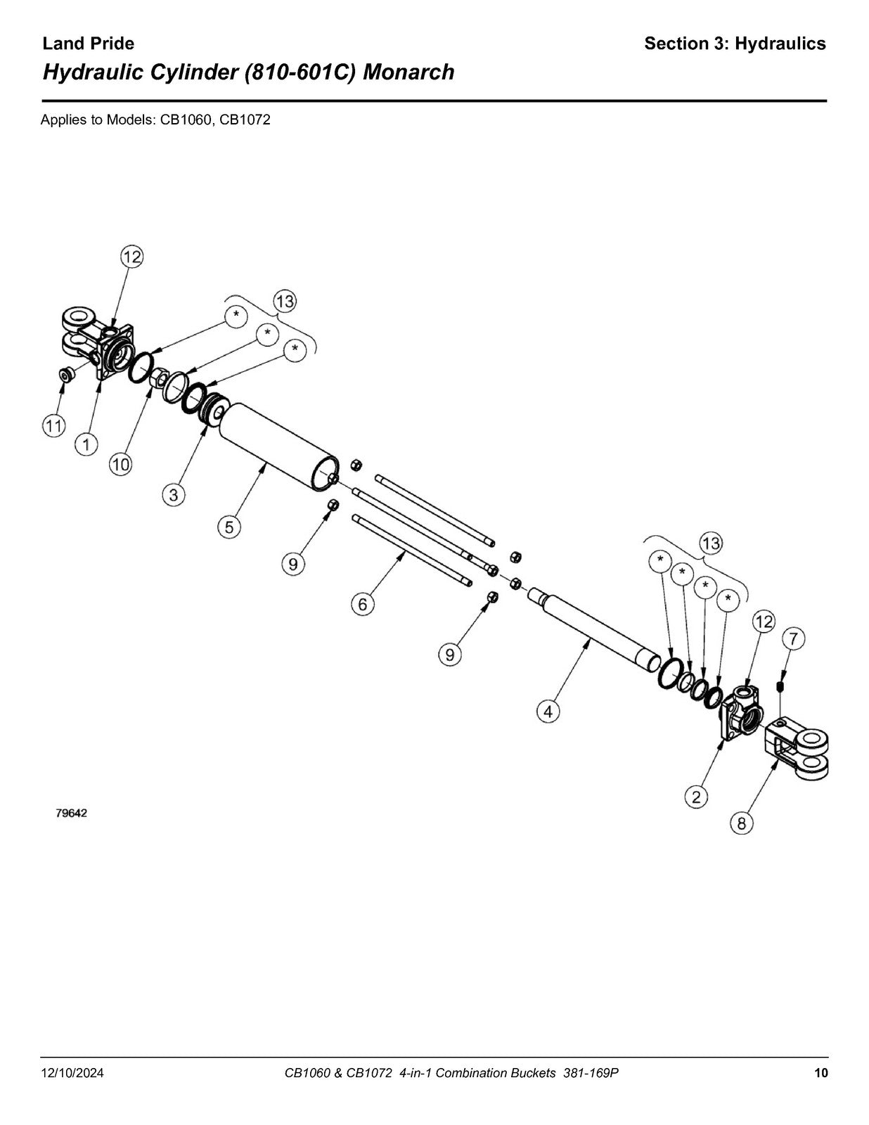 LAND PRIDE CB10 Series Combination Bucket Parts Manual 2024 - WIRE BOUND