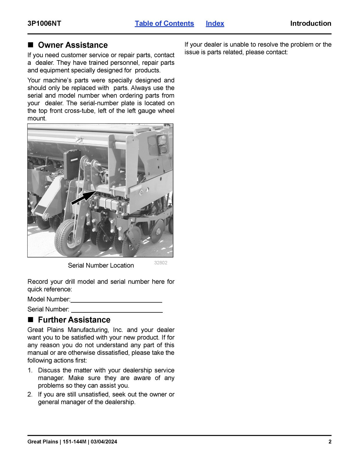 GREAT PLAINS 3P1006NT Semi-Mounted 10-Foot No-Till Drill Owners Manual - BOUND