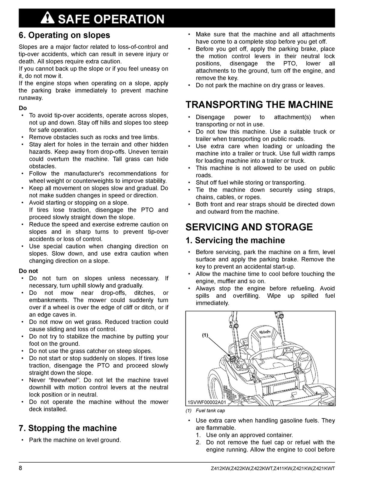 KUBOTA Z411KW Z421KW Z422KW Z422KWT Zero Turn Operators Manual, FOLDOUTS