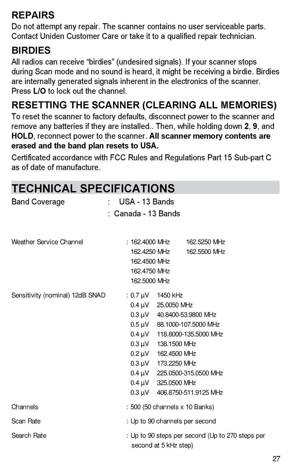 UNIDEN BC345CRS Scanner Owners Manual 2013 - STEEL WIRE BOUND - TOUGH COVERS