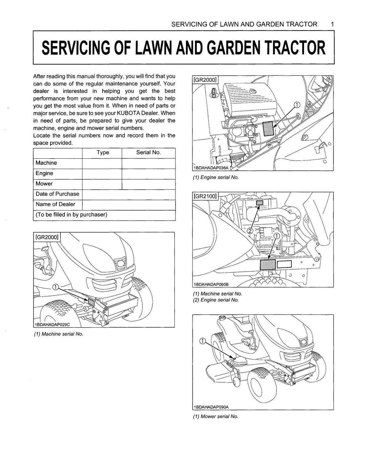 KUBOTA GR2000 GR2100 Service & Operators Manual BUNDLE - WIRE BOUND - COVERS
