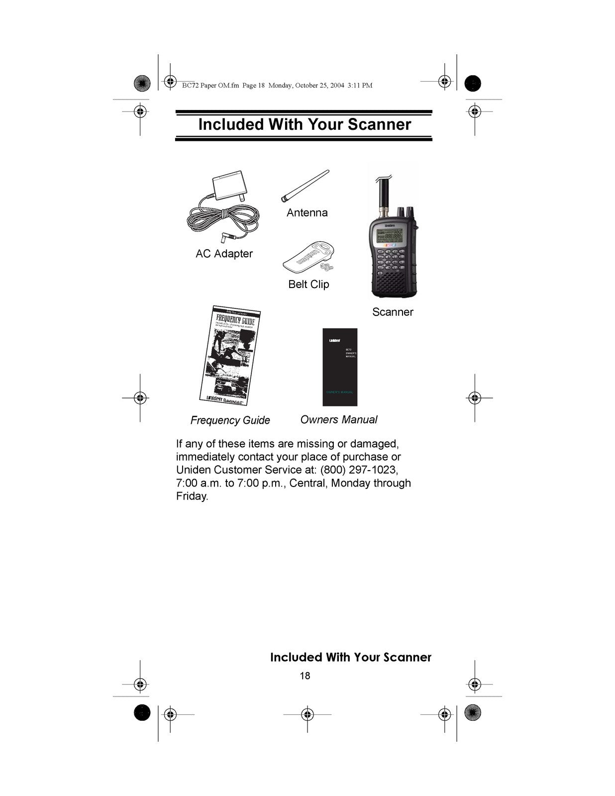 UNIDEN BC72XLT Scanner Owners Manual 2004 - STEEL WIRE BOUND - PROTECTIVE COVERS