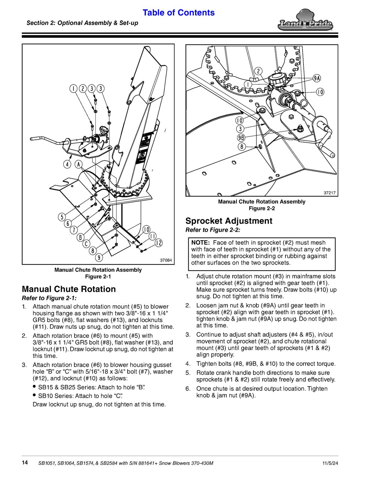 LAND PRIDE SB10 Series Snow Blowers Operators Manual - WIRE BOUND - TOUGH COVERS