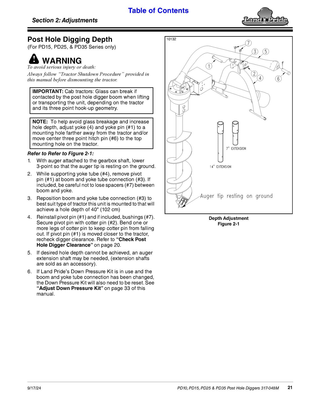 LAND PRIDE PD10 Series Post Hole Diggers Operators Manual - WIRE BOUND - COVERS