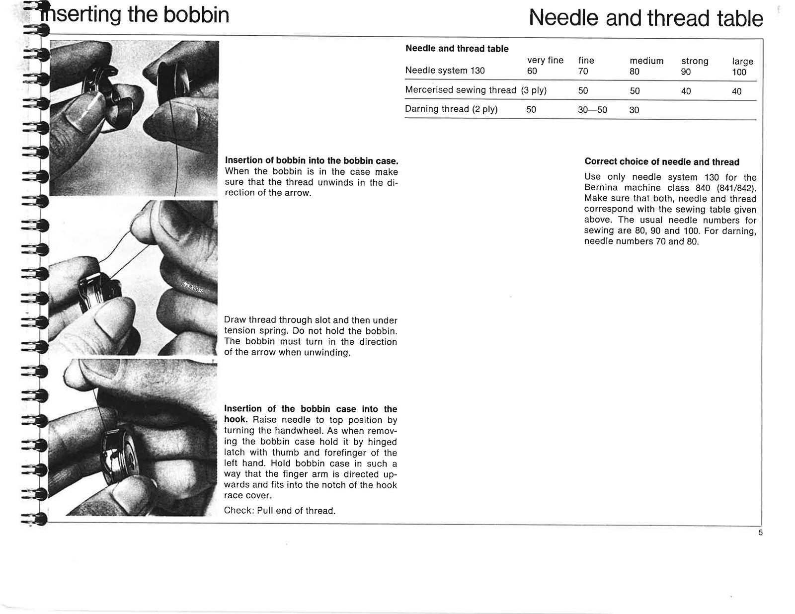 BERNINA 840 841 842 Sewing Machine Instruction Manual - WIRE BOUND - COVERS