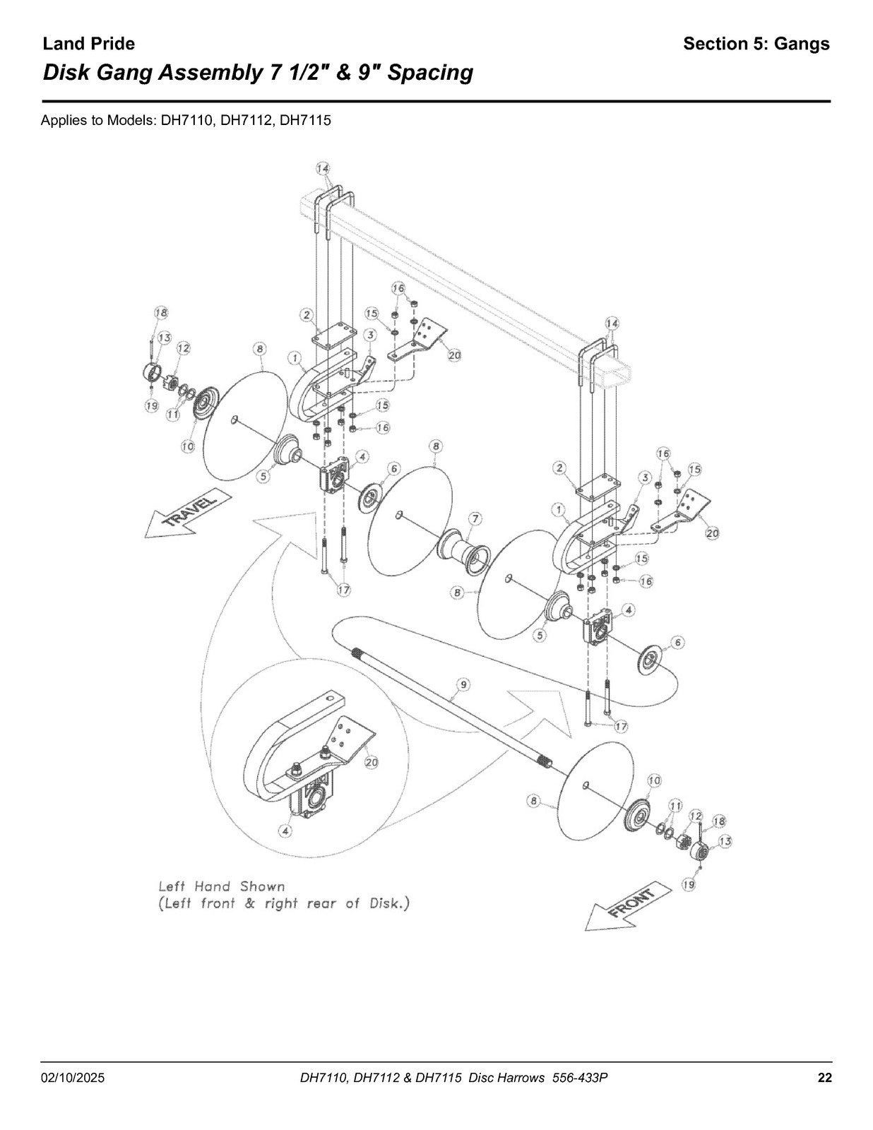 LAND PRIDE DH7100 Series Disc Harrows Parts Manual 2025 - WIRE BOUND - COVERS