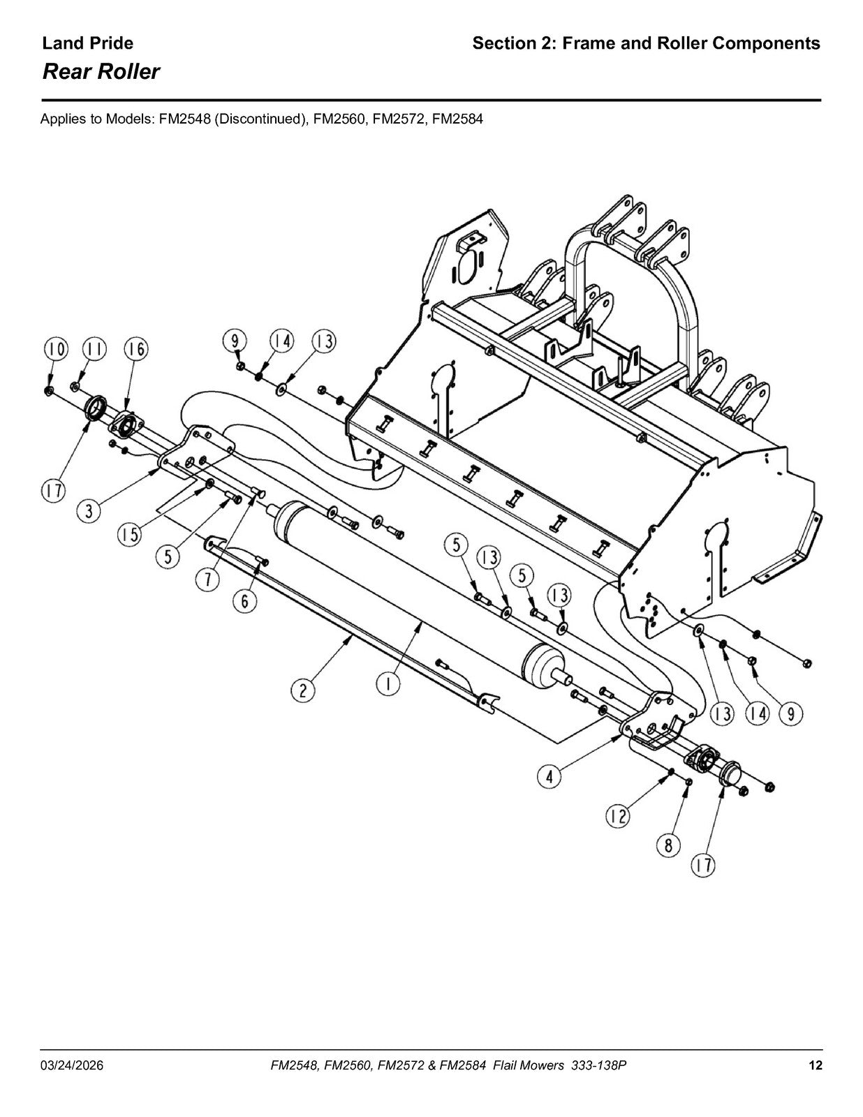 LAND PRIDE FM25 Series Flail Mowers Parts Manual 2026 - WIRE BOUND - COVERS