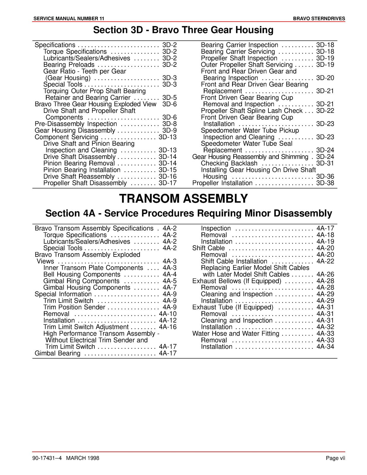 MERCURY MERCRUISER Bravo One Two Three Sterndrives Service Manual 1998 - BOUND