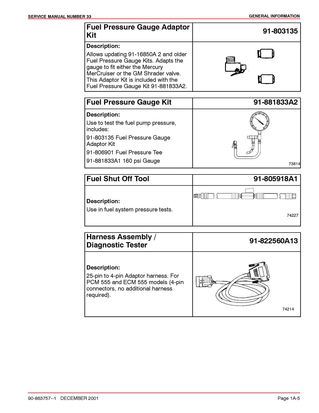 MERCURY MERCRUISER PCM 555 Diagnostics Manual 2001 SN 0M000000 Up, FOLDOUTS
