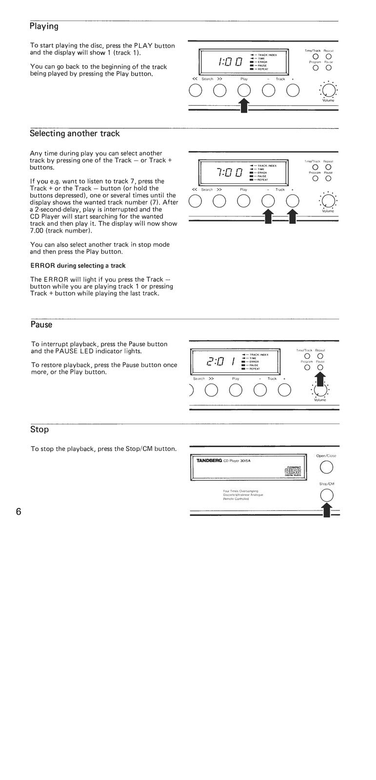 TANDBERG TCP 3015A CD Player Operating Instructions Manual - WIRE BOUND - COVERS