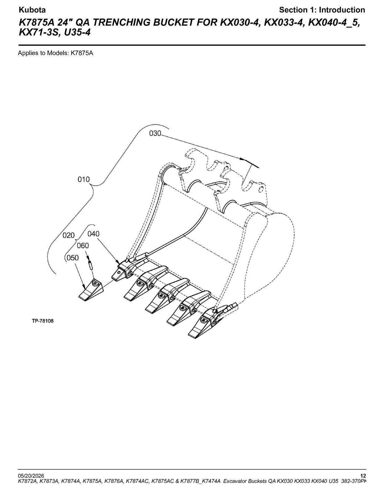 LAND PRIDE K78XX KX030 033 040 U35 K-series Excavator Parts Manual 2026 - BOUND
